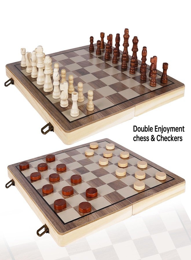 Demiwise 15 Inch Wooden Chess Sets,Chess & Checkers Set with 2 Extra Queens,Foldable Wooden Chess Set Board for Adults,Handmade Portable Chess Board Game for Familly Travelling Gift - Image 2